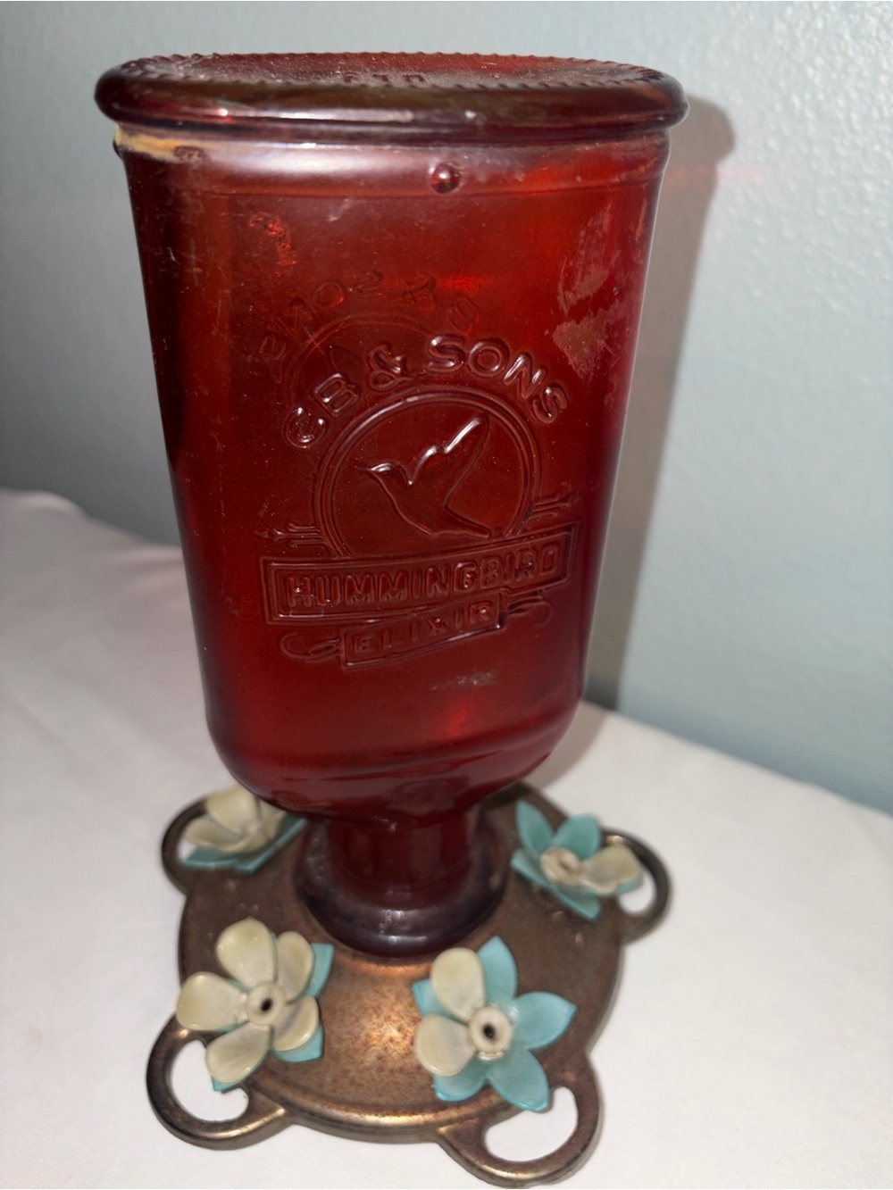 Vintage Hummingbird feeder Red Glass